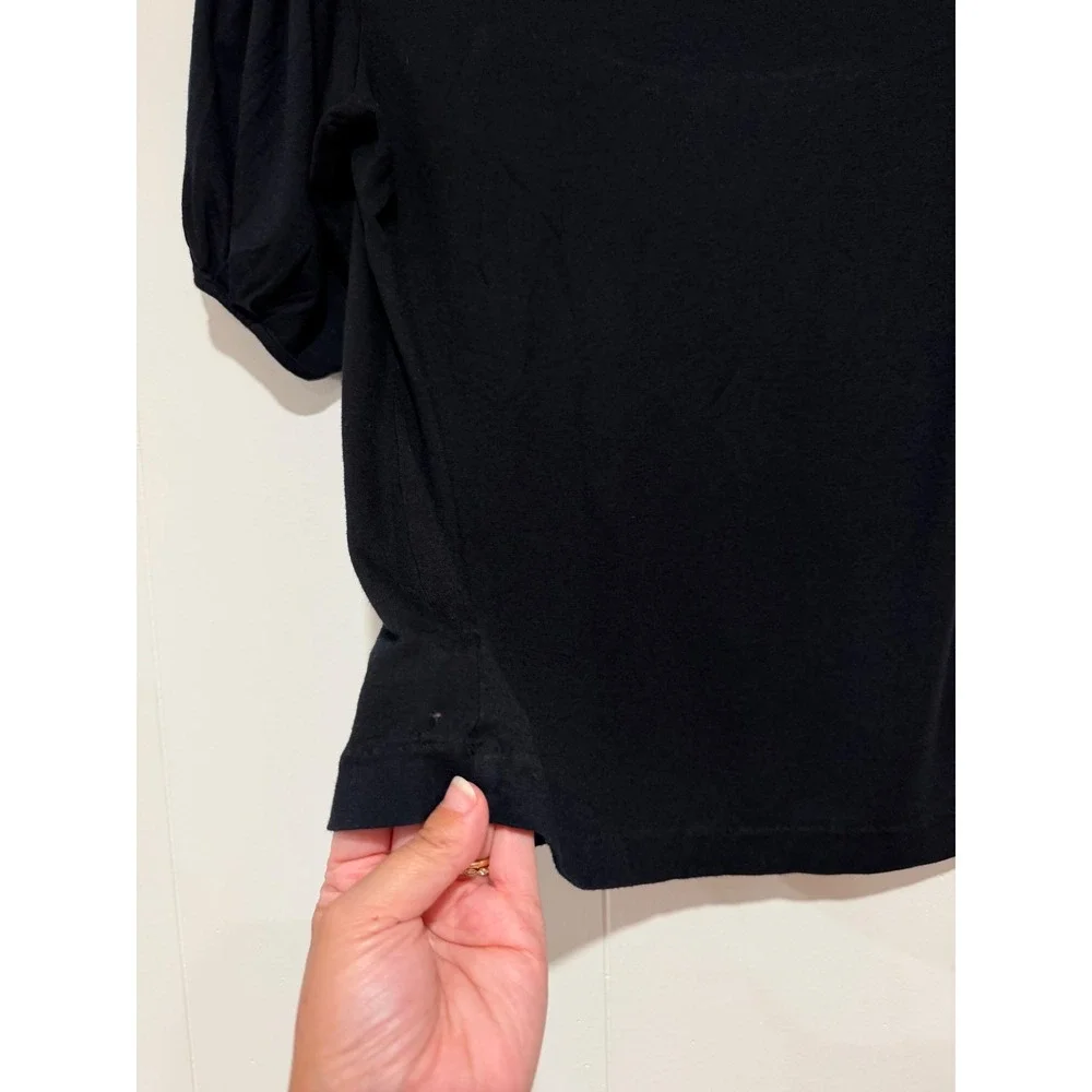 Banana Republic Lace Crochet Neckline Puff Short Sleeve Black Top XS Office